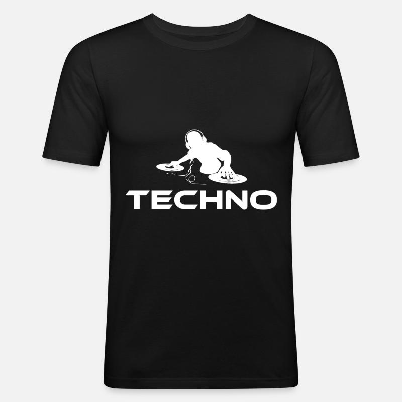 techno dj weiß - Männer Slim Fit T-Shirt - Schwarz
