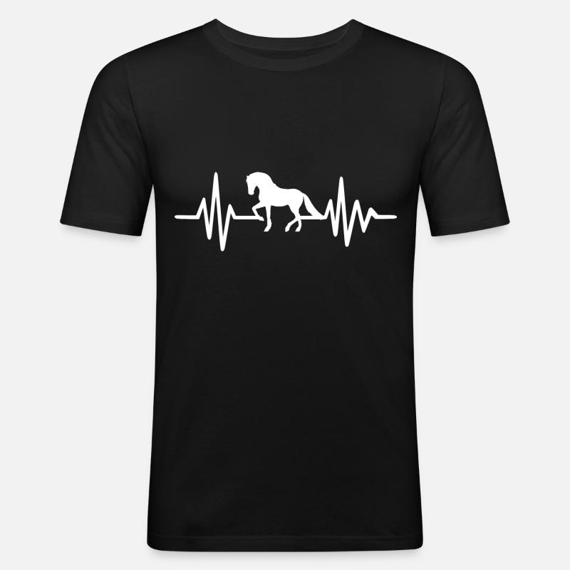 Pferde-Herzfrequenz-Reiten - Männer Slim Fit T-Shirt - Schwarz