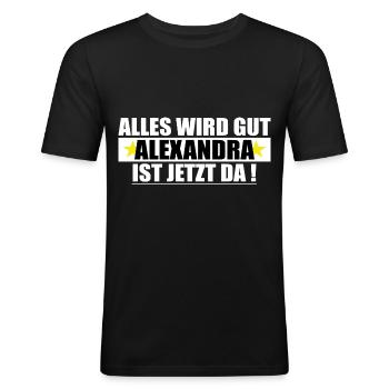 Alexandra Nom Prénom Anniversaire - T-shirt près du corps Homme - noir - Devant - Nik (191cm)