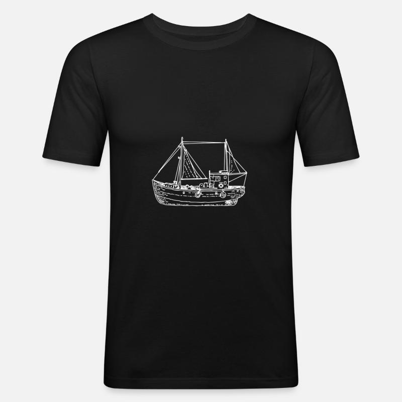 Fischerboot - Männer Slim Fit T-Shirt - Schwarz