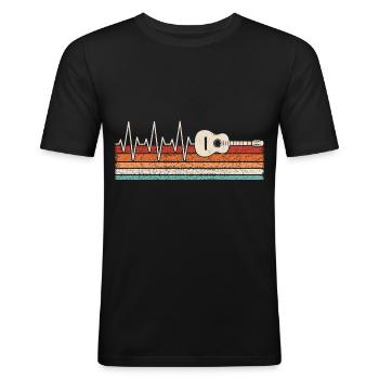 Gitarre Herzschlag - Männer Slim Fit T-Shirt - Schwarz - Vorne - Nik (191cm)