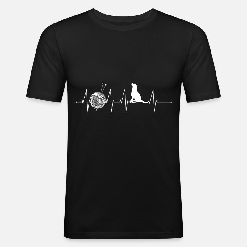 Stricken mit Hund - Männer Slim Fit T-Shirt - Schwarz