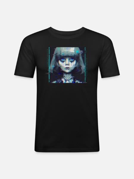Doll Glitch - Männer Slim Fit T-Shirt - Schwarz