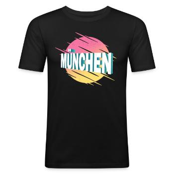 München Deutschland Stadt Schrift Vintage Retro - Männer Slim Fit T-Shirt - Schwarz - Vorne - Nik (191cm)