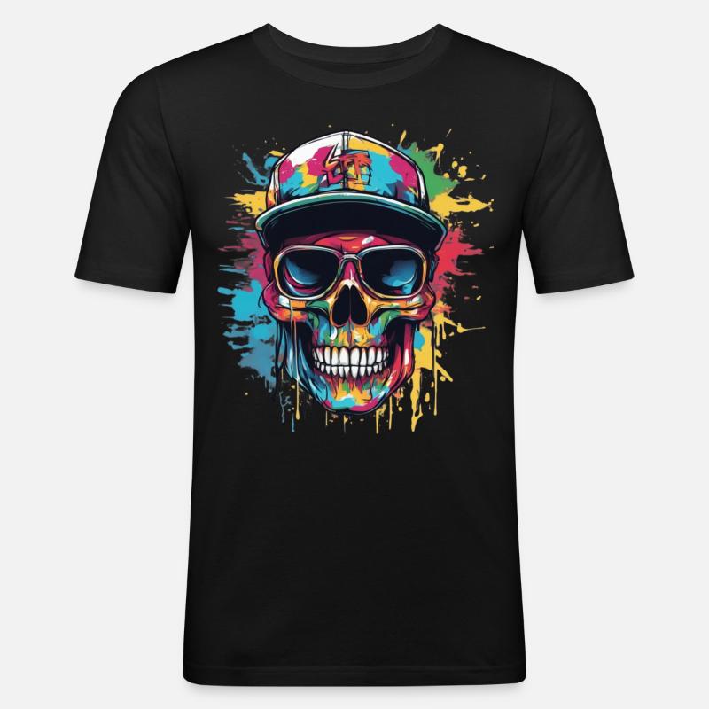 grafitti skull - Männer Slim Fit T-Shirt - Schwarz