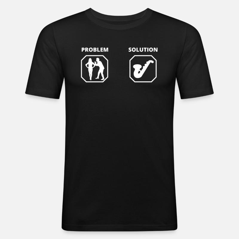 PROBLEM SOLUTION SAXOPHON - Männer Slim Fit T-Shirt - Schwarz