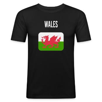 Wales FLAGGE - Männer Slim Fit T-Shirt - Schwarz - Vorne - Nik (191cm)