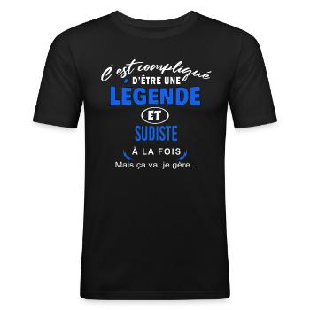 humour Légende et SUDISTE cadeau - T-shirt près du corps Homme - noir - Devant - Nik (191cm)