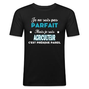 je suis pas parfait agriculteur humour AGRICULTEUR - T-shirt près du corps Homme - noir - Devant - Nik (191cm)