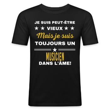 Je suis peut-être vieux MUSICIEN - T-shirt près du corps Homme - noir - Devant - Nik (191cm)