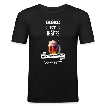 Bière Mon duo parfait depuis toujours et théâtre - T-shirt près du corps Homme - noir - Devant - Nik (191cm)