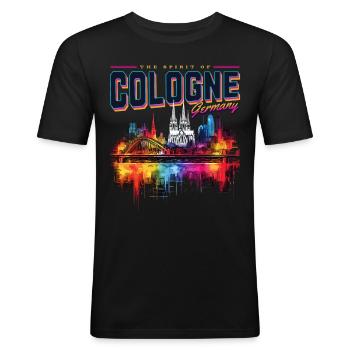 Köln Skyline Kölner Dom Deutschland Stadt Bunt - Männer Slim Fit T-Shirt - Schwarz - Vorne - Nik (191cm)