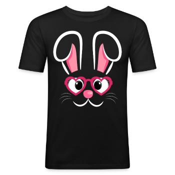 Visage de lapin avec des lunettes en forme de cœur - T-shirt près du corps Homme - noir - Devant - Nik (191cm)
