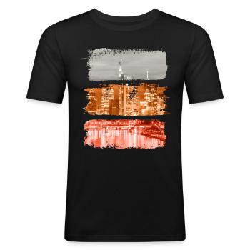Frankfurt Vintage Retro Deutschland Stadt Skyline - Männer Slim Fit T-Shirt - Schwarz - Vorne - Nik (191cm)