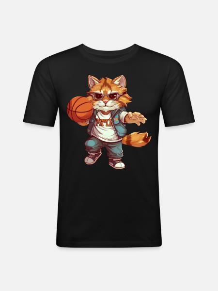 Cool Basketball Cat - Men's Slim Fit T-Shirt - black