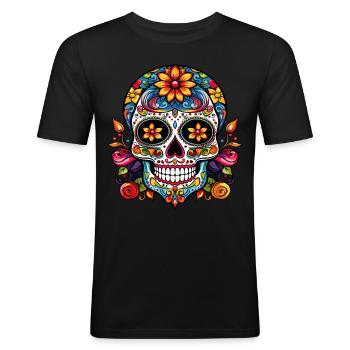Mexican sugar skull - Men's Slim Fit T-Shirt - black - Front - Nik (191cm)