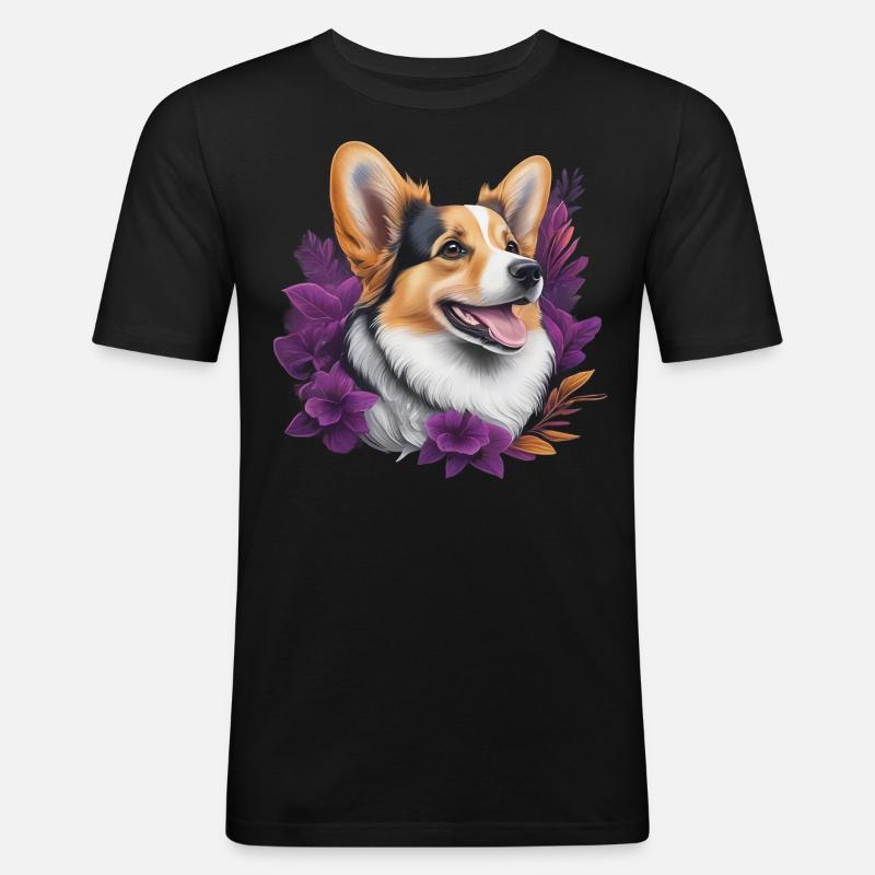 Corgi Kopf - Männer Slim Fit T-Shirt - Schwarz