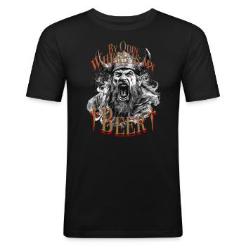 Chemise de guerrier viking, par Odin, où est ma bière ! - T-shirt près du corps Homme - noir - Devant - Nik (191cm)