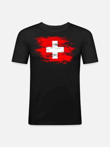 Switzerland flag used - Men's Slim Fit T-Shirt - black
