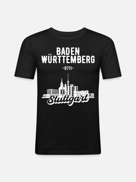 Stuttgart Baden Württemberg Skyline - Männer Slim Fit T-Shirt - Schwarz