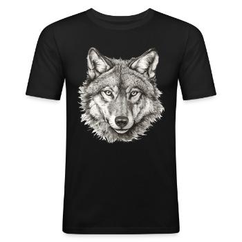 Wolf Wolfskopf Schwarz Weiß Gezeichnet Kunst - Männer Slim Fit T-Shirt - Schwarz - Vorne - Nik (191cm)