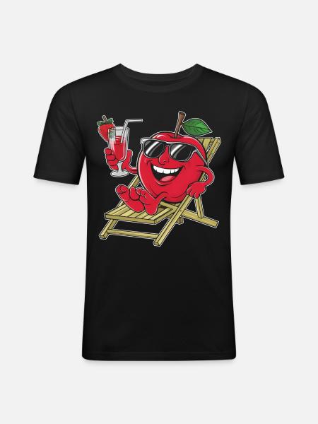 Apfel - Männer Slim Fit T-Shirt - Schwarz