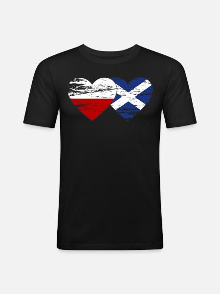 Poland Scotland Flag Heart Used - Men's Slim Fit T-Shirt - black