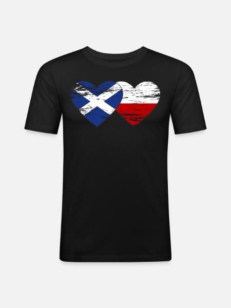 Ecosse Pologne drapeau coeur utilisé - T-shirt près du corps Homme - noir
