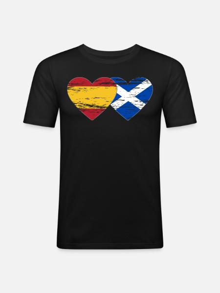 Espagne Ecosse drapeau coeur utilisé - T-shirt près du corps Homme - noir