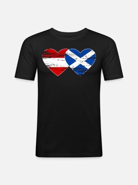 Austria Scotland Flag Heart Used - Men's Slim Fit T-Shirt - black