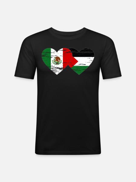 Mexico Palestine Flag Heart Used - Men's Slim Fit T-Shirt - black