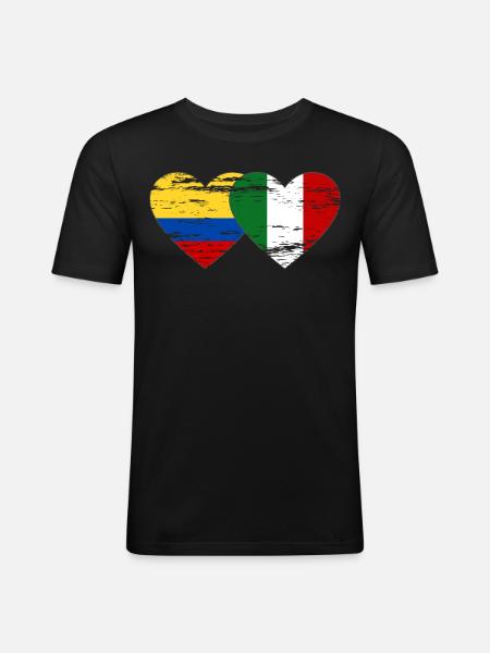 Colombie Italie Drapeau Coeur Utilisé - T-shirt près du corps Homme - noir