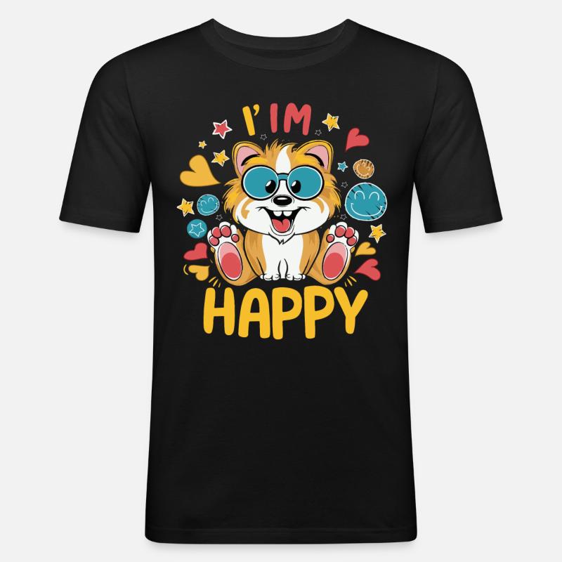 Ich bin glücklich - Männer Slim Fit T-Shirt - Schwarz