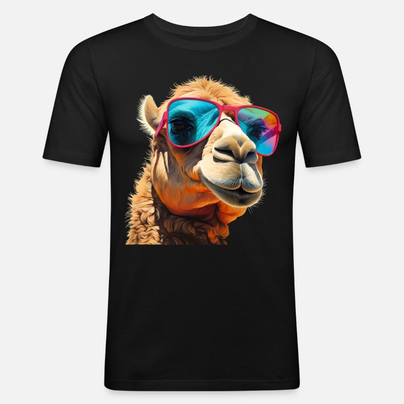 Kamel - Männer Slim Fit T-Shirt - Schwarz