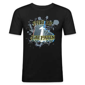 J'Peux Pas J'Ai Patin Skate Patinage - T-shirt près du corps Homme - noir - Devant - Nik (191cm)