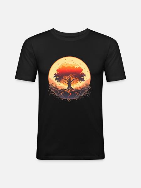 Træ af livscyklus for fødsel og vækst - Herre Slim Fit T-Shirt - sort