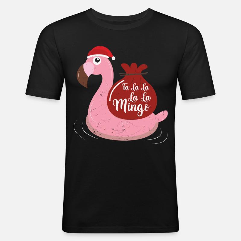 Flamingo Design Lustige Weihnachtspullover - Männer Slim Fit T-Shirt - Schwarz