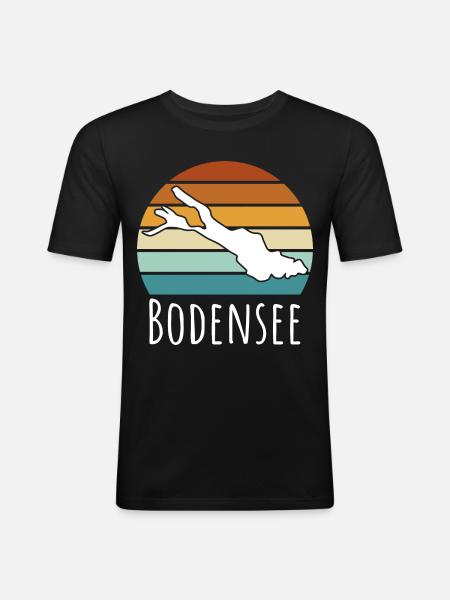 Retro Bodensee Konstanz - Männer Slim Fit T-Shirt - Schwarz