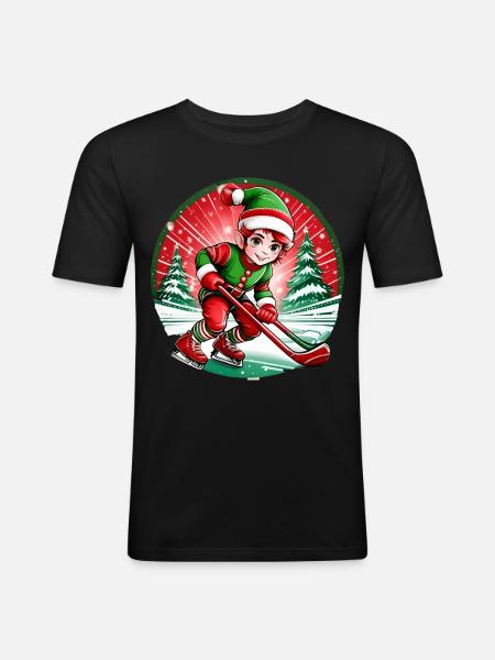 Weihnachtself Eishockey - Männer Slim Fit T-Shirt - Schwarz