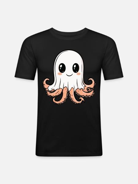 Octopus Halloween Funny Ghost - Men's Slim Fit T-Shirt - black