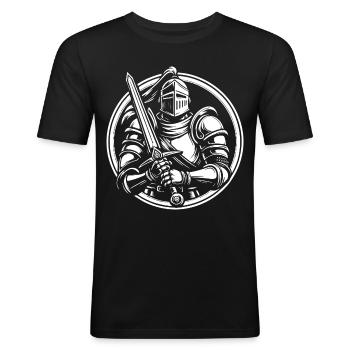 Ritter Logo Design für den Mittelalter Fan - Männer Slim Fit T-Shirt - Schwarz - Vorne - Nik (191cm)
