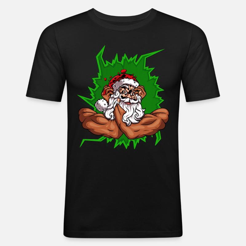 Weihnachtsmann mit Arme - Männer Slim Fit T-Shirt - Schwarz