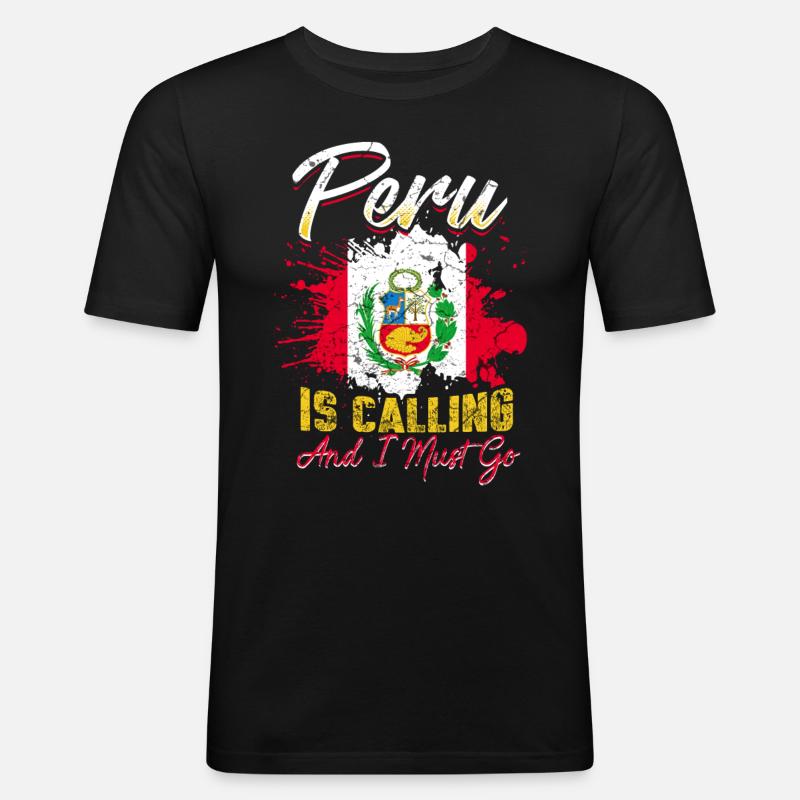 Drapeau du Pérou - T-shirt près du corps Homme - noir