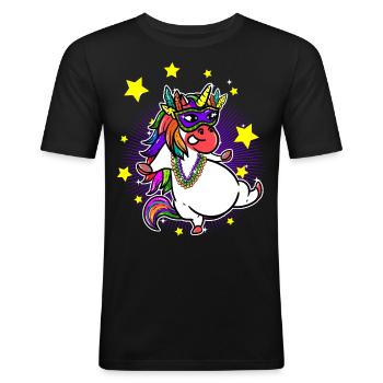 Karneval Karneval Maske Und Perlen Einhorn Party - Männer Slim Fit T-Shirt - Schwarz - Vorne - Nik (191cm)