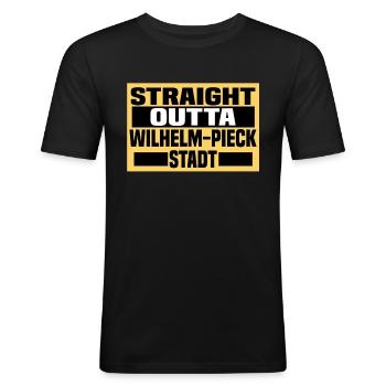 GubenWilhelm Pieck Stadt - Männer Slim Fit T-Shirt - Schwarz - Vorne - Nik (191cm)