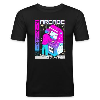 Série Rétro Futuriste : Japonais - Arcade - T-shirt près du corps Homme - noir - Devant - Nik (191cm)