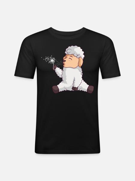 Cute sheep blows dandelion sheep - Men's Slim Fit T-Shirt - black