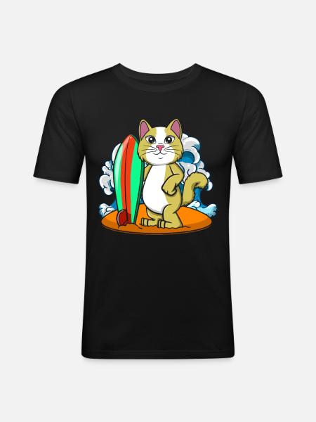 Surfboard Cat Lovers Surfers - Men's Slim Fit T-Shirt - black