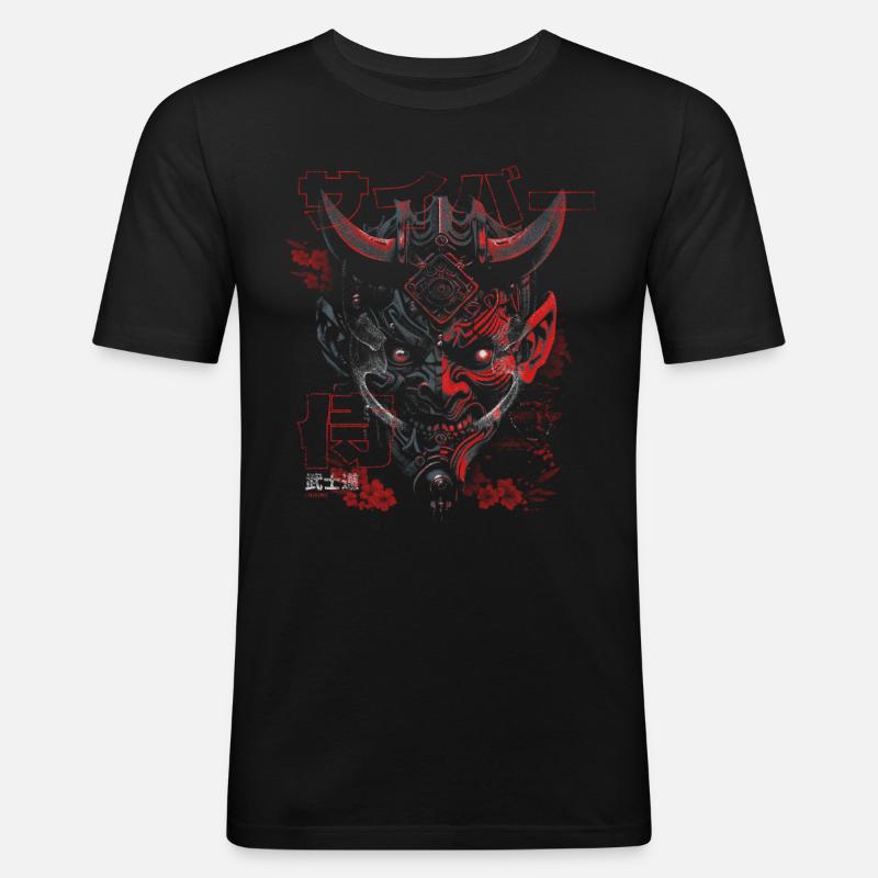 Cyber Samurai - Bushido Oni - Männer Slim Fit T-Shirt - Schwarz