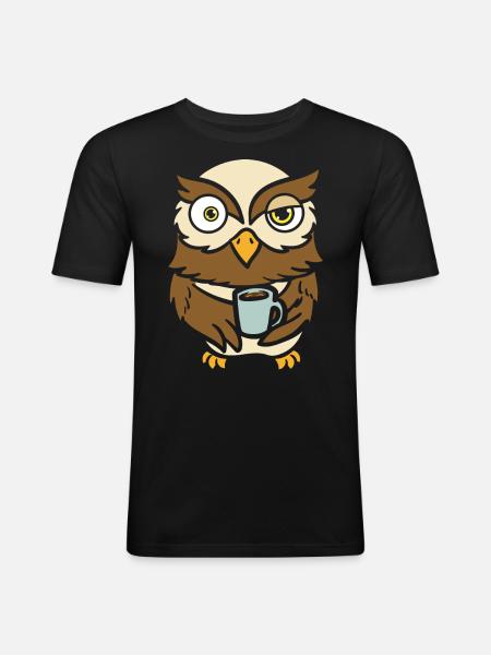 Owl Bird Owner Coffee Drinker - Men's Slim Fit T-Shirt - black